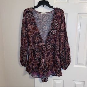 Voge Boutique Boho Bohemian Burgundy Romper Long Sleeve